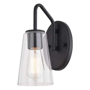 Beverly 4.75 in. 1-Light Matte Black Bathroom Vanity Light Wall Sconce Fixture Clear Glass Shade, LED Compatible
