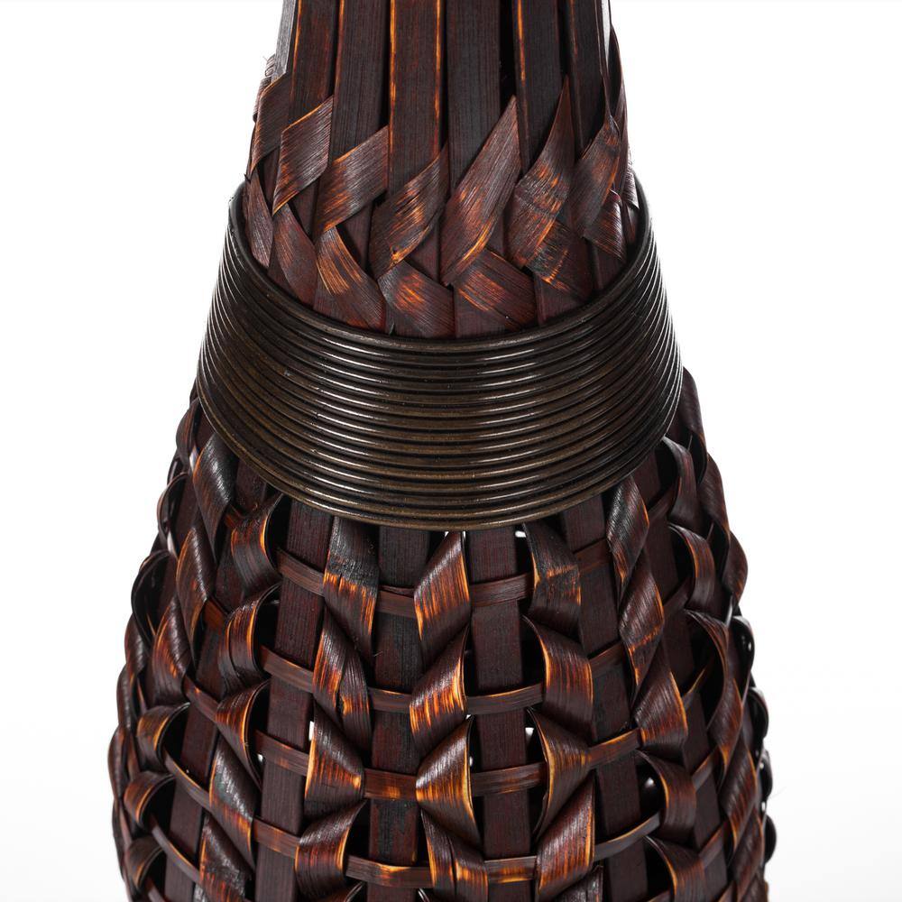 Antique Fluted Metallic Brown Bamboo Floor Vase with Aged Finish