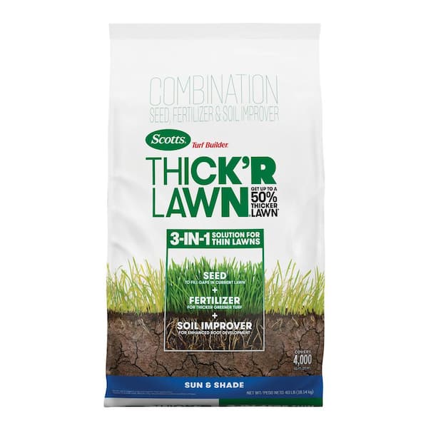 Scotts Turf Builder 40 lbs. 4,000 sq. ft. THICK'R LAWN Grass Seed, Fertilizer, and Soil Improver for Sun & Shade