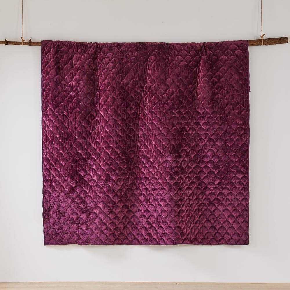 Plum Velvet King Reversible Quilt with Scallop Quilting