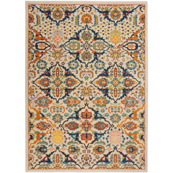 Nourison Allur Ivory Multicolor 5 ft. x 7 ft. Floral Medallion Boho Transitional Area Rug