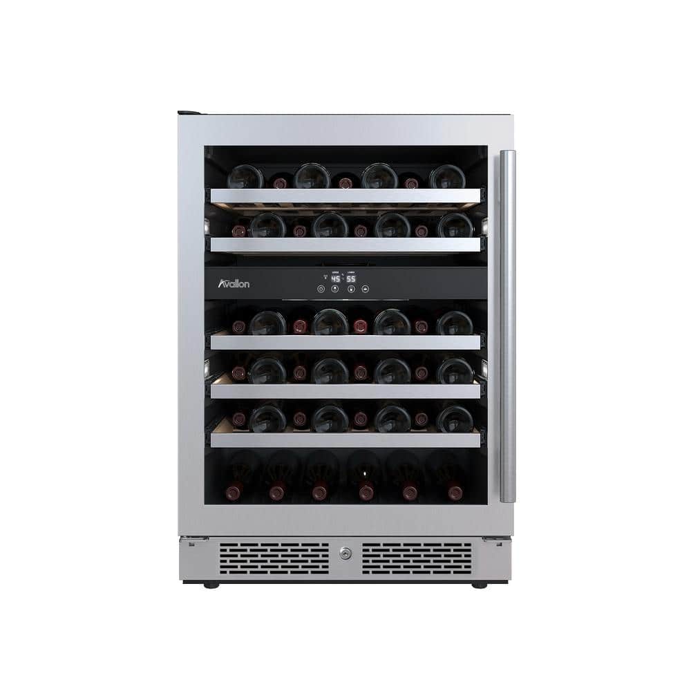 Avallon 24" Black Stainless Steel Dual Zone Wine Cooler with LED Lighting