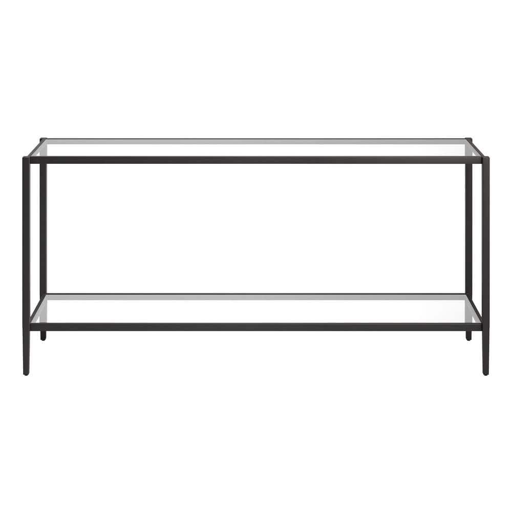 Aurora Modern Mirrored Console Table with Glass Shelf in Blackened Bronze