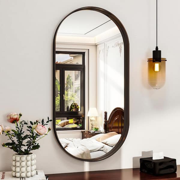Morden Black 22 in. W x 38 in. H Oval Aluminum Alloy Frame Vanity Wall Mirror