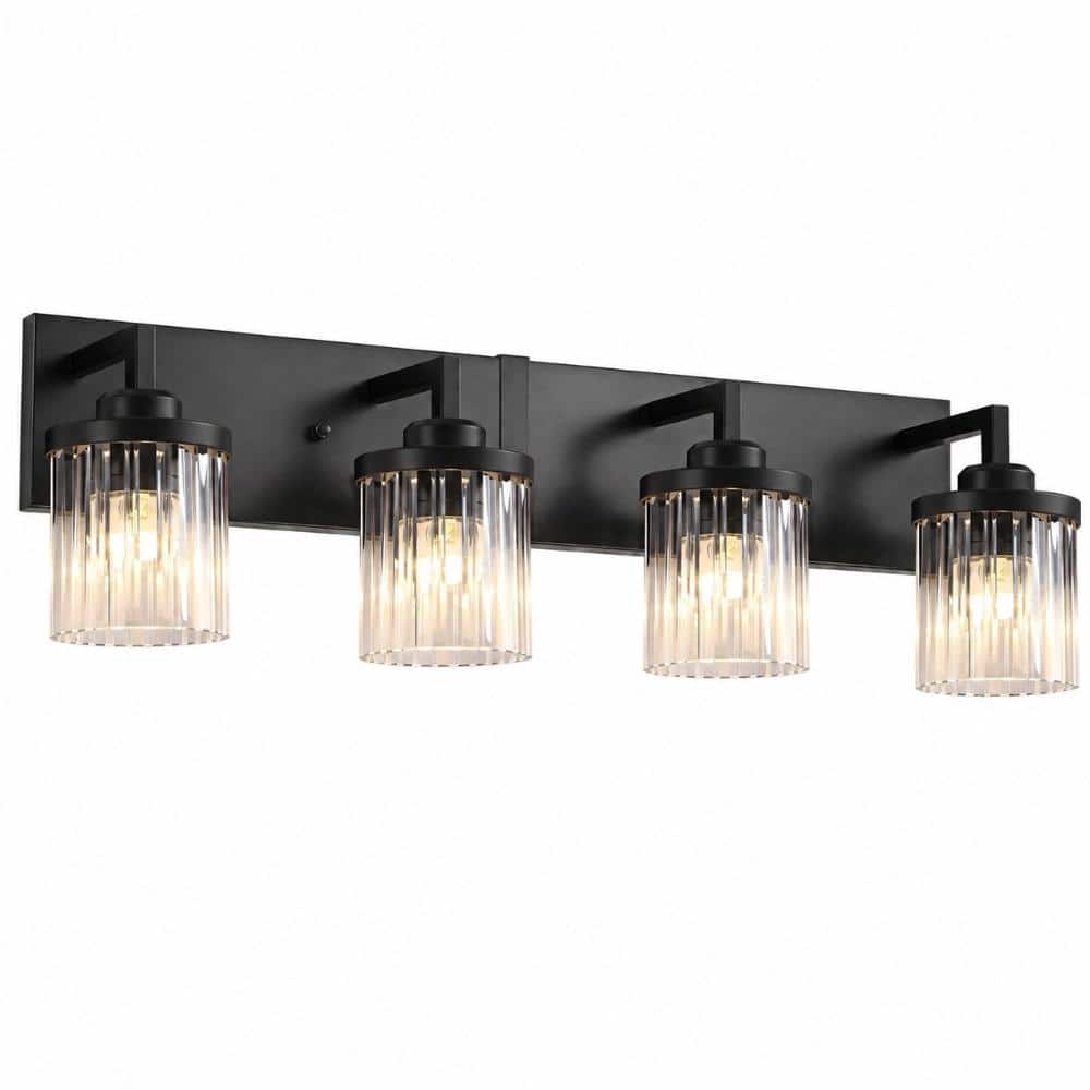 4-Light Matte Black Crystal Glass Bathroom Vanity Light, Industrial Farmhouse Wall Fixture for Indoor Spaces price history on PriceWatchPro