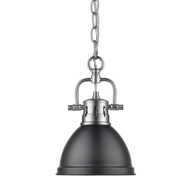 Golden Lighting Duncan 1 Light Pewter Mini Pendant And Chain With Matte Black Shade 3602 M1l Pw Blk Golden Lighting Duncan 1 Light Pewter, Matte Black Lighting Chain