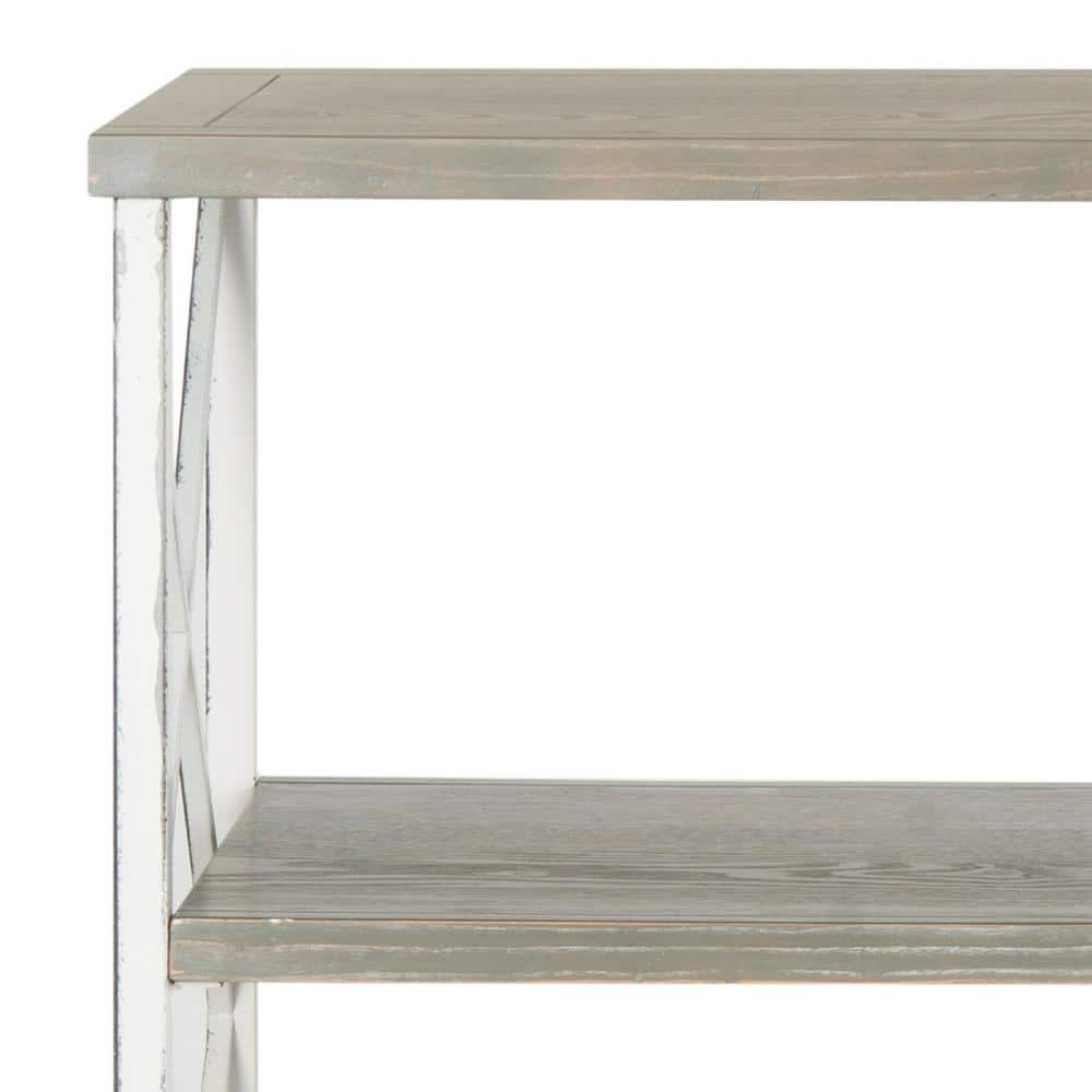 Transitional Ash Grey and White Smoke Metal-Wood Console with Dual Storage