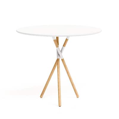 Blythe 30 in. White/Natural Round Dining Table
