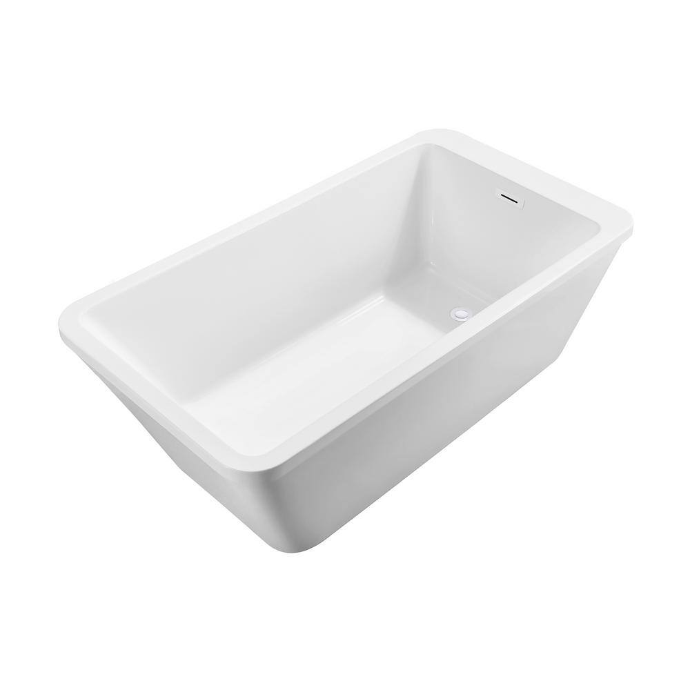 60" Glossy White Freestanding Acrylic Soaking Bathtub
