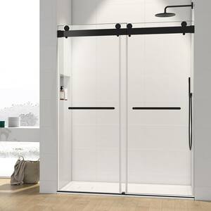 60 in. W x 76 in. H Double Sliding Frameless Shower Door in Matte Black Finish with Clear Glass