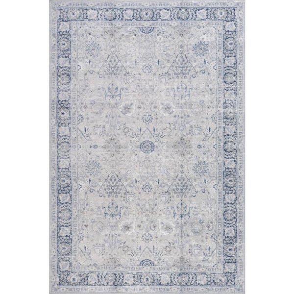 Bayberry Spill Proof Vintage Washable Light Blue 8 ft. x 10 ft. Indoor Area Rug