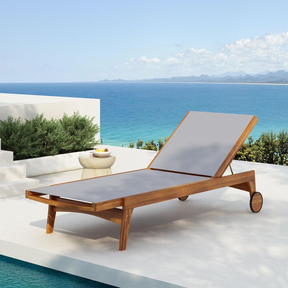 Edith Natural Finish Solid Wood Adjustable Patio Outdoor Chaise Lounge with Grey Mesh Seating price history on PriceWatchPro