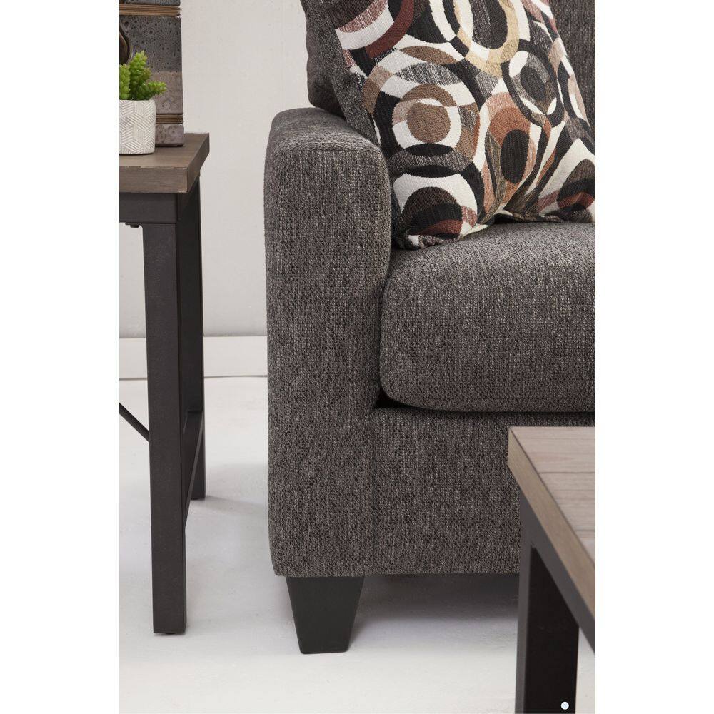 Charcoal Gray Track Arm Loveseat with Accent Pillows