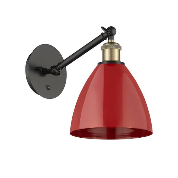 Innovations Plymouth Dome 1-Light Black Antique Brass, Red Wall Sconce with Red Metal Shade