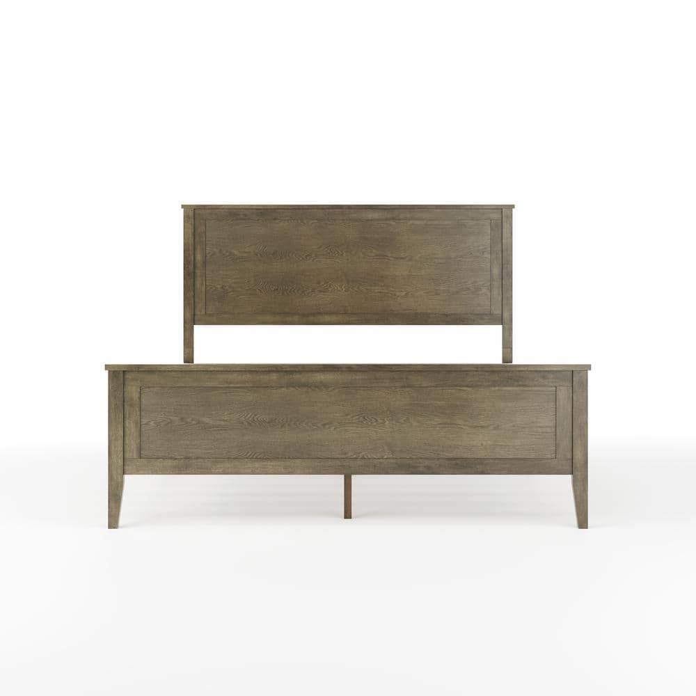 Brown Gray Queen Solid Wood Platform Bed with Headboard and Slats