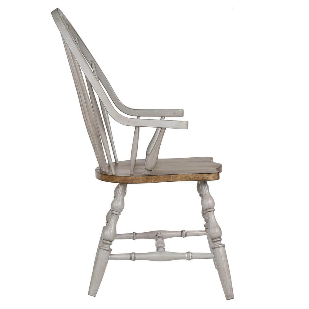 Light Gray Solid Wood High Windsor Arm Chair