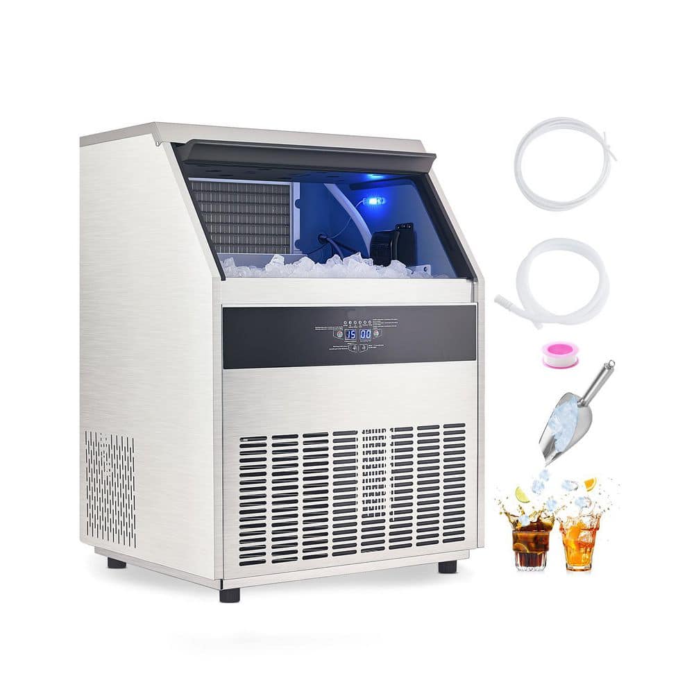 Commercial Ice Maker 265 lb. /24H 88 lbs. Storage Capacity 28 in. Width Produces 126 Cubes Freestanding Sliver