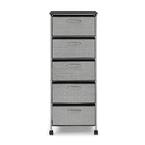 18 in. x 47.5 in. Gray Home/Office Fabric 5-Drawer MDF Top Metal Frame Storage Tower Shelves/Organizer Unit with Wheels