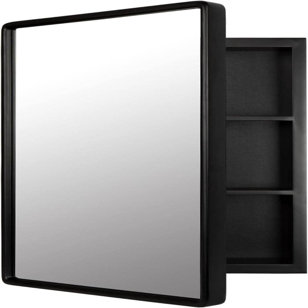 15.7 in. W x 23.6 in. H Black Wood Wall Mount Medicine Cabinet with Mirror with Vanity Mirror price history on PriceWatchPro