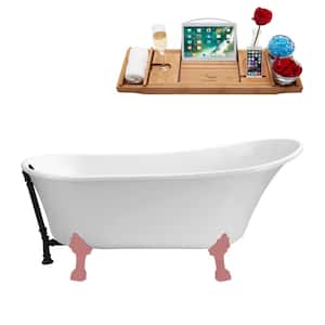 55 in. x 26.8 in. Acrylic Clawfoot Soaking Bathtub in Glossy White with Matte Pink Clawfeet and Matte Black Drain