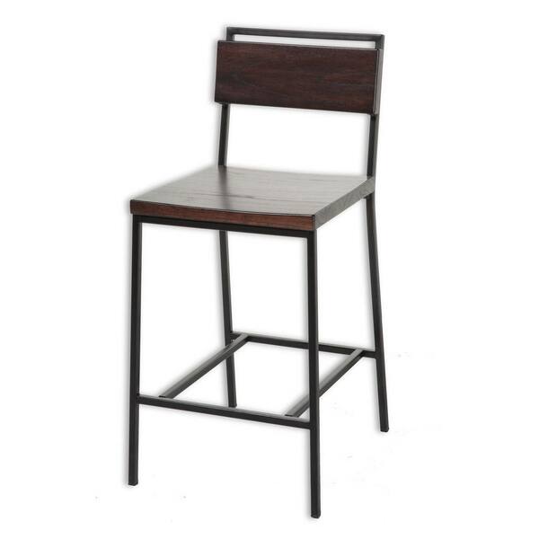 Fashion Bed Group 30 in. Olympia Metal Bar Stool with Black Cherry Wooden Seat and Matte Black Frame Finish