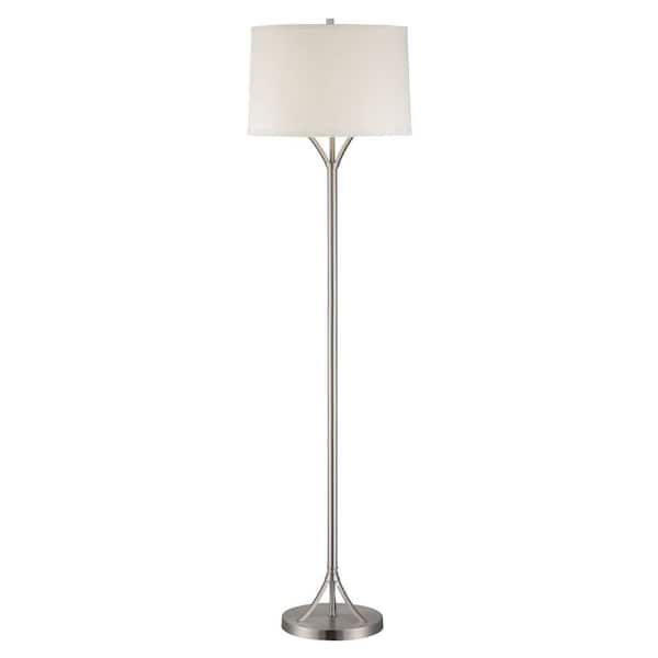 Illumine Designer Collection 1-Light 59.5 in. Polished Aluminum Floor Lamp with White Fabric Shade
