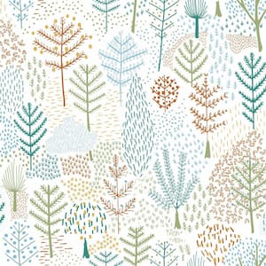 White and Blue Folklore Trees Peel and Stick Wallpaper (Covers 28.29 sq. ft.)