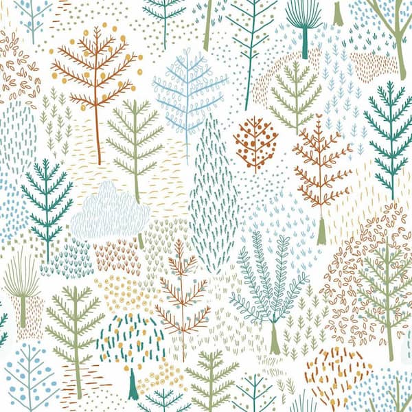 White and Blue Folklore Trees Peel and Stick Wallpaper (Covers 28.29 sq. ft.)