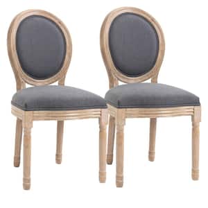 French-Style Grey Linen Chairs (Set of 2)