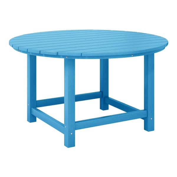 Childrens Laguna Outdoor Patio All Weather Fade Resistant Kids Poly Plastic 38 in. Round Picnic Dining Table PacificBlue