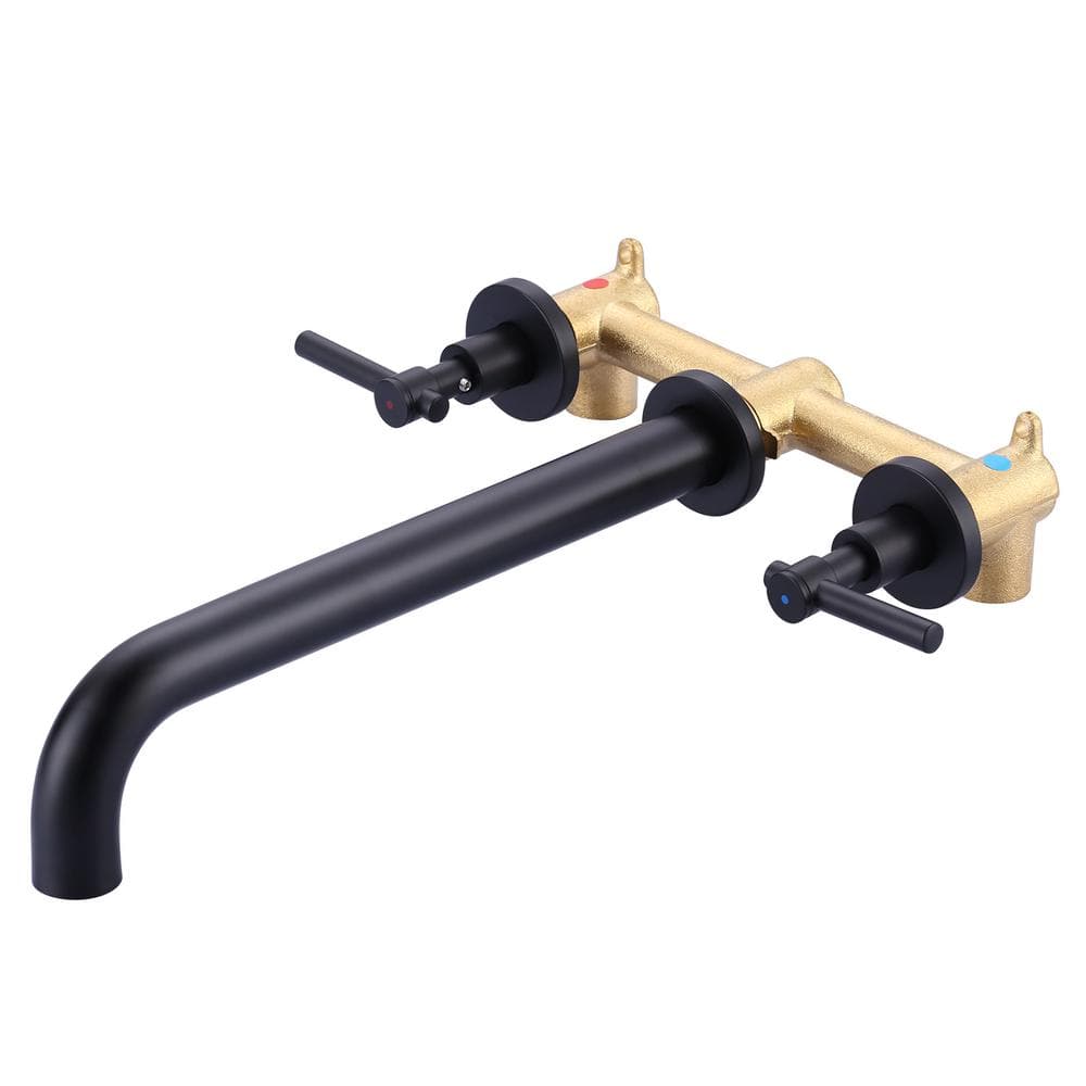 Matte Black Brass Wall Mounted Roman Tub Faucet with Lever Handles