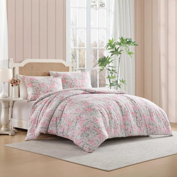 LAURA ASHLEY HOME トイレタリー ピンク ３点 セット Laura Ashley Ellyn 3-Piece Pink Microfiber Full Quilt Set