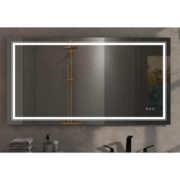 FORCLOVER 24 in. W x 32 in. H Rectangular Frameless Anti-Fog LED Wall Bathroom Vanity Mirror in Silver