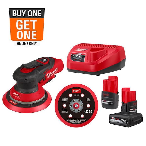 M12 FUEL 12-Volt Li-Ion Brushless Cordless 6 in. Random Orbital Sander Kit (3/16 in) w M12 XC 5.0Ah & CP 2.5Ah Batteries