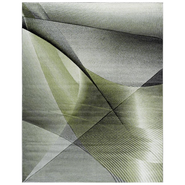 Hollywood 9 ft. x 12 ft. Gray/Green Striped Abstract Area Rug