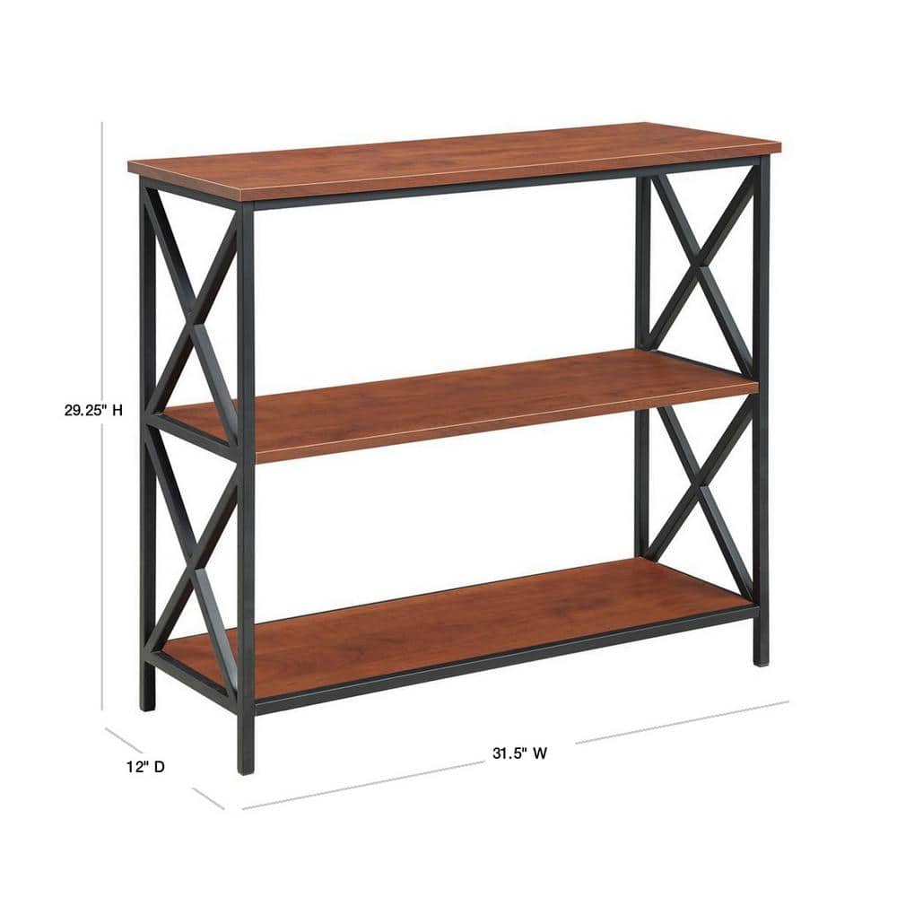 Tucson Modern Black Metal & Cherry Wood 3-Tier Bookcase
