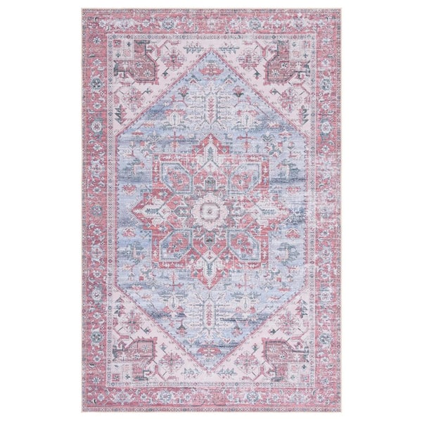 SAFAVIEH Tuscon Gray Blue/Rust 5 ft. x 8 ft. Machine Washable Border Distressed Area Rug