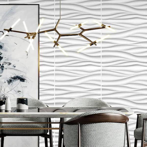 White PVC Wave Textured 3D Wall Panels, Modern Accent 19.7 in. x 19.7 in. Wall Panels for Interior Wall Decor (12-Pack)