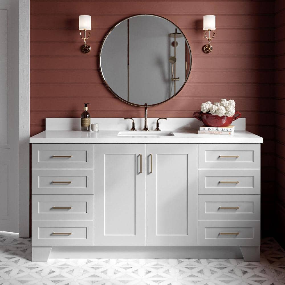 Taylor 66" Gray Single Freestanding Vanity Cabinet with Gold Hardware