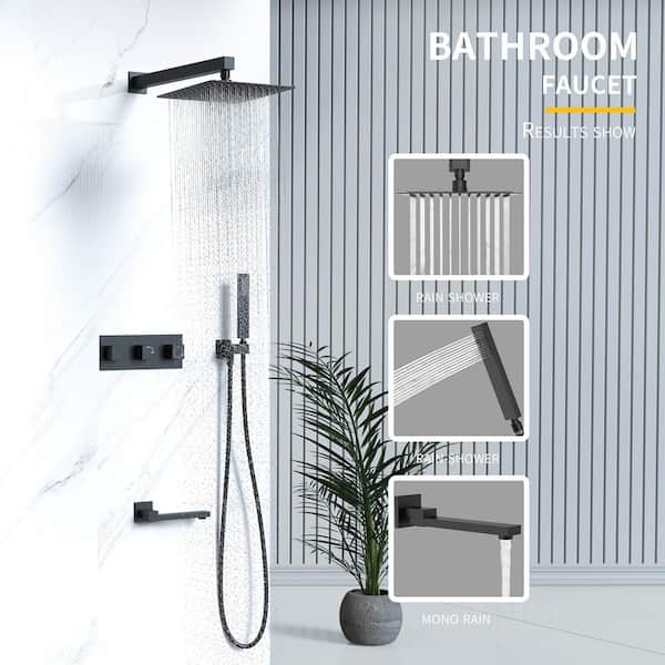 3-Spray Tub & Shower Faucet w/ 12in Shower Head