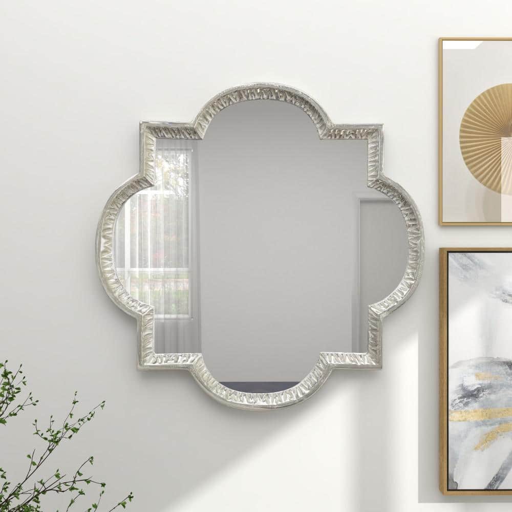 Elegant Silver Quatrefoil 40" Square Aluminum Wall Mirror