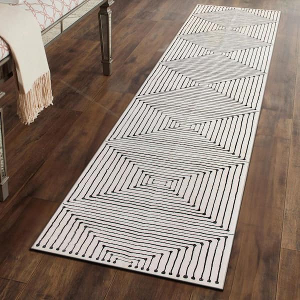 Bohemian Stripes Washable Non Slip Ivory 2 ft. x 6 ft. Runner Rug