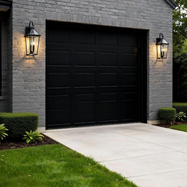 26 in. 3-Light Sand Black Hardwired Large Outdoor Wall Light Lantern Porch Sconce with Clear Glass, No Bulbs Included