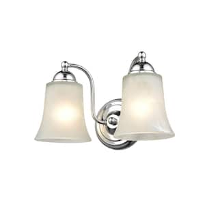 12 in. 2-Light Chrome Vanity Light with Faux Alabaster Glass