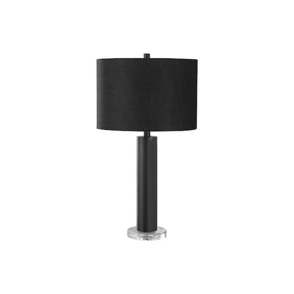 HomeRoots 27.5 in. Black Modern Integrated LED Bedside Table Lamp with Black Linen Shade