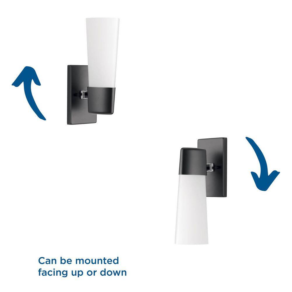 Zura Black Zinc 1-Light Bath & Vanity Fixture with Opal Glass Shade