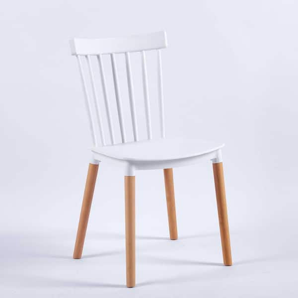 White plastic dining discount chairs with wooden legs