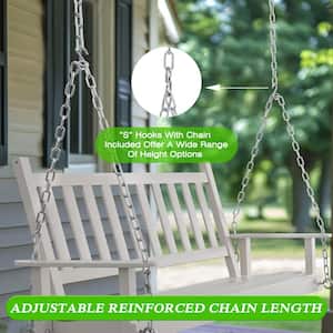 4 ft. Wood Patio Porch Swing Outdoor With Chains and Curved Bench, White
