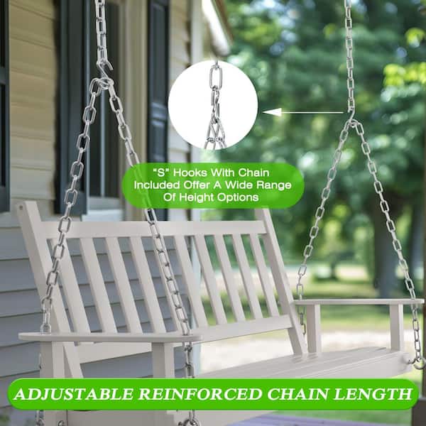 4 ft. Wood Patio Porch Swing Outdoor With Chains and Curved Bench, White