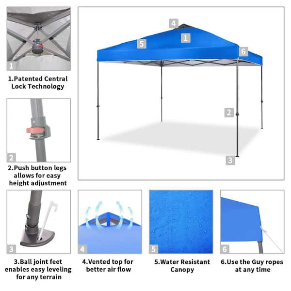 CROWN SHADES 10 ft. x 10 ft. Blue Instant Pop Up Canopy with Carry